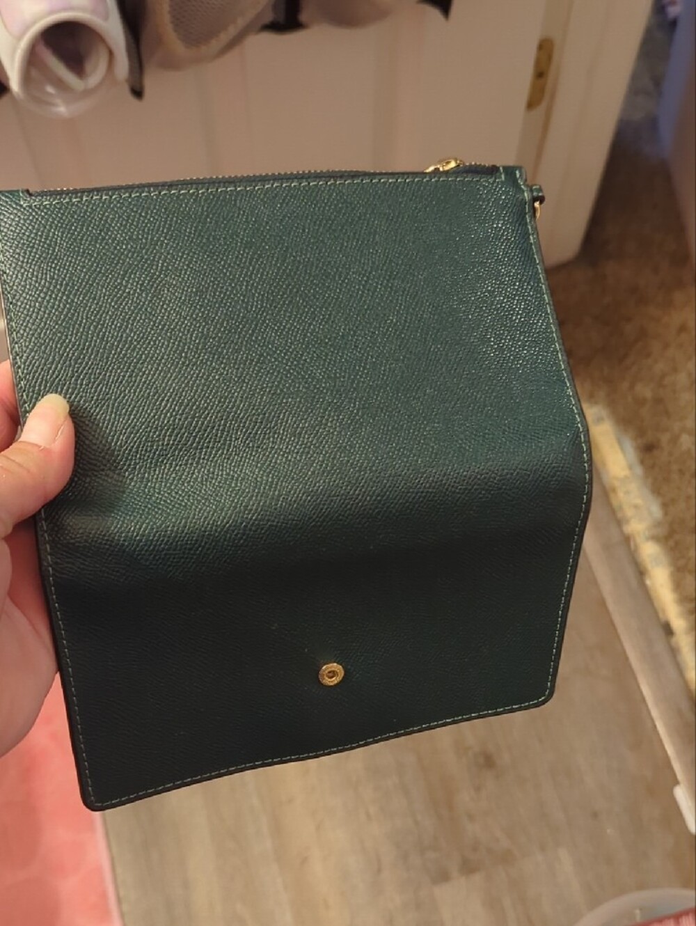 Coach Teal Saffiano Leather Compact Wallet with Gold Logo - Picture 3 of 3